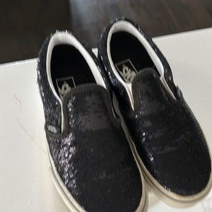 Girls Black sequin Vans. Good condition!